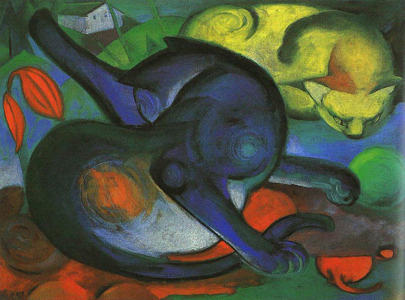 Franz Marc Two Cats, blue and yellow oil painting image